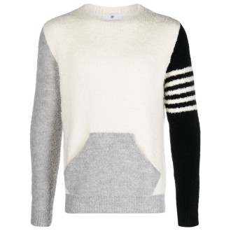 PMDS Maglia a pannelli a righe grigio chiaro e nere