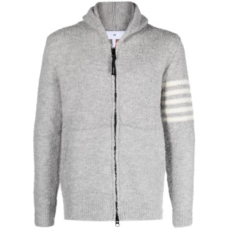 PMDS Felpa con cappuccio e zip lavorata a intarsio grigio e bianco