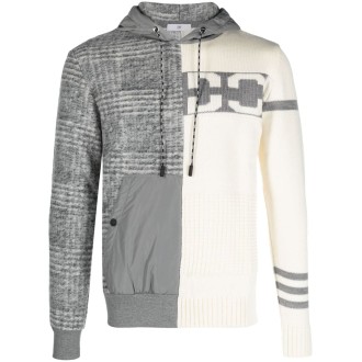 PMDS Felpa con cappuccio in lana con pannelli bianchi e grigio chiaro