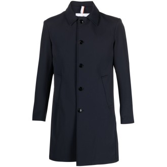 PMDS Cappotto abbottonato blu notte a maniche lunghe con revers classici