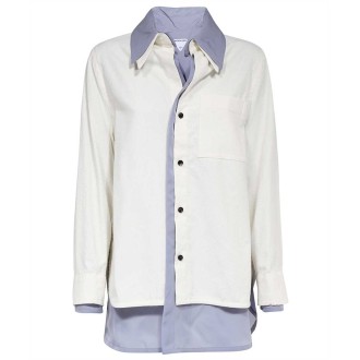 BOTTEGA VENETA camicia in cotone a doppio strato bianco e azzurro a maniche lunghe