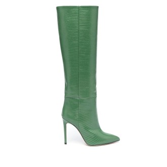 PARIS TEXAS Stivale Stiletto 105 In Pelle Verde Stampa Lucertola