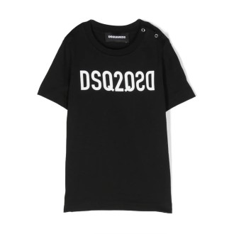 DSQUARED2 KIDS T-Shirt Nera Con Logo DSQ2 Riflesso