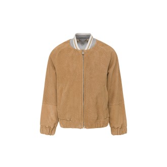 ELEVENTY KIDS Bomber In Pelle Traforata Marrone Chiaro