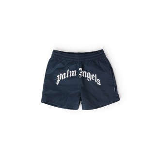 PALM ANGELS KIDS Swim Shorts Blu Navy Con Logo Davanti