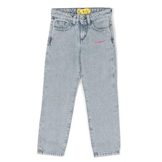 OFF-WHITE KIDS Jeans Helvetica Blu Con Diagonali