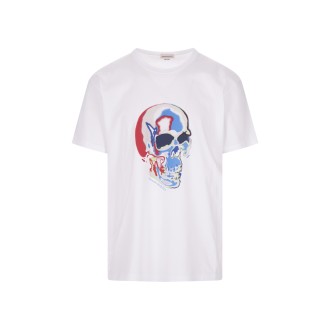 ALEXANDER MCQUEEN T-Shirt Con Stampa Skull Solarizzata in Bianco/Multicolore