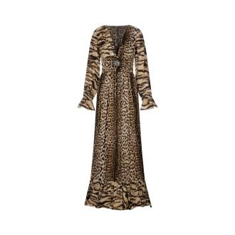 ROBERTO CAVALLI Abito Lungo Leopardato Con Dettaglio Gioiello