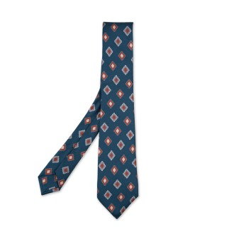 KITON Cravatta In Seta Petrolio Con Pattern Rombi