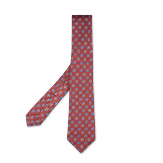 KITON Cravatta In Seta Rossa Con Micro Fiori Gialli e Azzurri