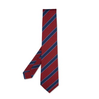 KITON Cravatta In Seta Rossa A Righe Blu