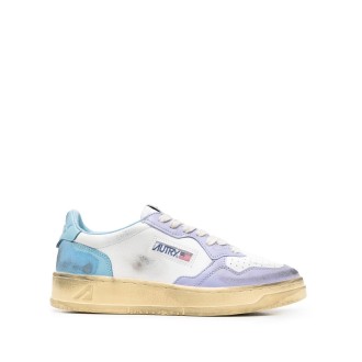 AUTRY Sneakers Medalist Low Super Vintage In Pelle Bianca, Lilla e Celeste