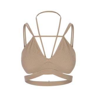ANDREADAMO Top Crop a Coste Beige Con Cut-Out