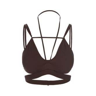 ANDREADAMO Top Crop a Coste Marrone Con Cut-Out