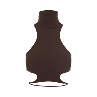 ANDREADAMO Top Crop a Collo Alto Marrone Con Cut-Out