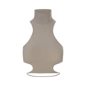 ANDREADAMO Top Crop a Collo Alto Taupe Con Cut-Out
