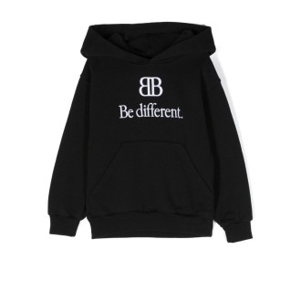 BALENCIAGA KIDS Felpa Oversize Con Cappuccio BB Be Different Nera