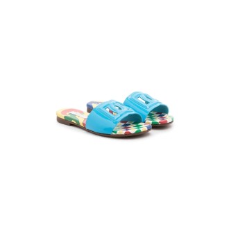 DOLCE & GABBANA KIDS Slide In Vernice Azzurra Con Logo DG