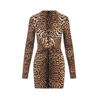 ROBERTO CAVALLI Mini Abito Con Stampa Leopard e Cut-Out