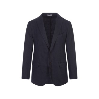 BOGLIOLI Blazer Monopetto In Misto Lana Blu Notte