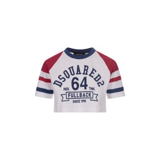DSQUARED2 Varsity Cropped Mini T-Shirt In Bianco