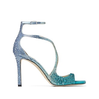 JIMMY CHOO Sandalo Azia 95 Blu Pavone Con Cristalli