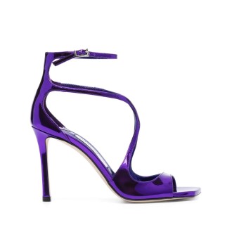 JIMMY CHOO Sandalo Azia 95 In Pelle Metallizzata Liquida Cassis