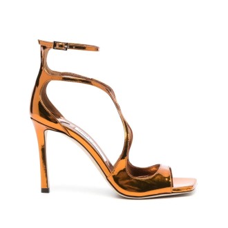 JIMMY CHOO Sandalo Azia 95 In Pelle Metallizzata Liquida Tan