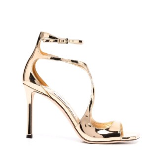 JIMMY CHOO Sandalo Azia 95 In Pelle Metallizzata Liquida Oro