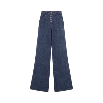 ETRO Jeans Flared Blu Con Motivo Foliage All-Over