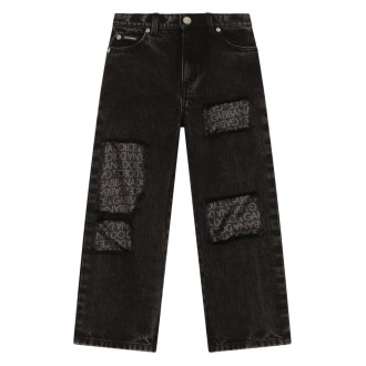 DOLCE & GABBANA KIDS Jeans Wide-Leg Grigi Con Motivo Logo