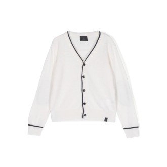 FAY KIDS Cardigan Bianco Con Scollo a V e Dettagli a Contrasto