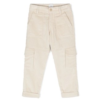 ELEVENTY KIDS Pantaloni Cargo In Velluto a Coste Beige Chiaro