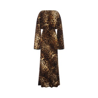 ROBERTO CAVALLI Abito Lungo Stampato Leopard Con Decorazioni