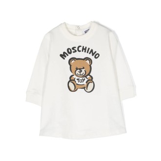 MOSCHINO KIDS Abito Bianco Con Stampa Moschino Teddy Bear