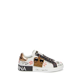 Dolce & Gabbana Leather Portofino Sneakers With Patch