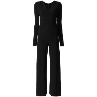 Norma Kamali V-Neck Long Sleeve Shirred Waist Jumpsuit