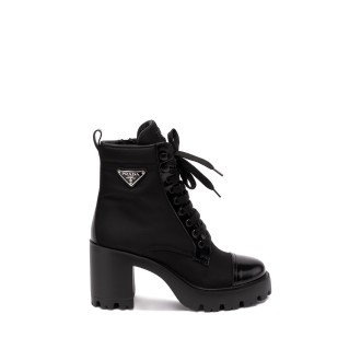 Prada Brushed Leather And `Re-Nylon` Laced Booties