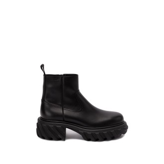 Off White `Exploration Motor` Leather Ankle Boots