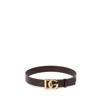 Dolce & Gabbana Leather Belt With Crossover Dg Logo Buckle