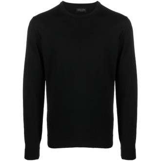 ROBERTO COLLINA maglione girocollo in lana nera con lavorazione a maglia