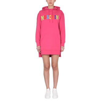 moschino dress with multicolor flocked logo