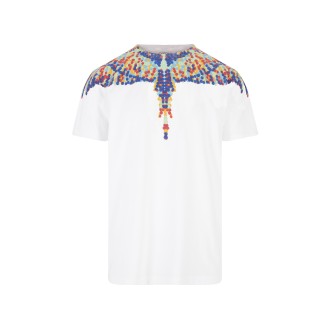 MARCELO BURLON T-Shirt Bianca Con Ali Puntinismo Multicolor