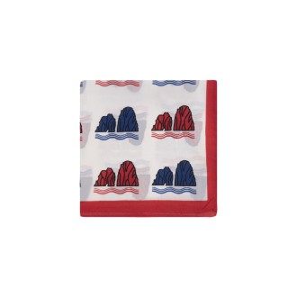 813 (OTTO TREDICI) Pochette In Seta Con Pattern Faraglioni Rosso e Blu