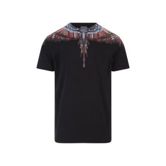 MARCELO BURLON T-Shirt Nera Con Ali Multicolor