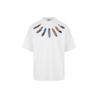 MARCELO BURLON Collar Feathers Over T-Shirt In Bianco