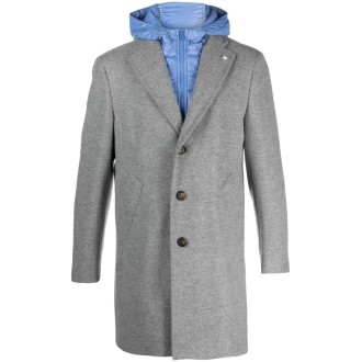 MANUEL RITZ cappotto monopetto grigio con spilla con finitura in feltro