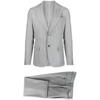 MANUEL RITZ abito grigio chiaro in lana vergine con stampa spigata.