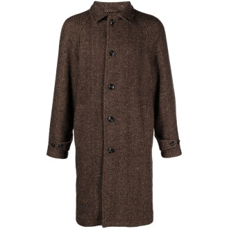 ALTEA Cappotto in chevron di lana vergine marrone e beige effetto spazzolato