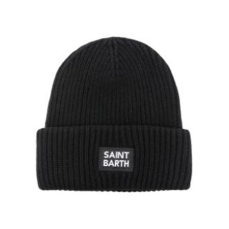 MC2 cappello nero in lana con toppa bianca con logo Saint Barth